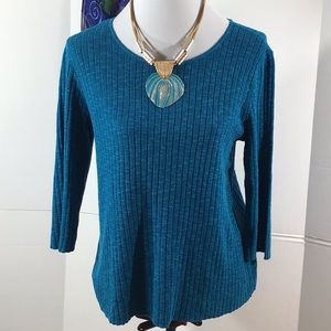 Eileen Fisher teal knit pullover top S